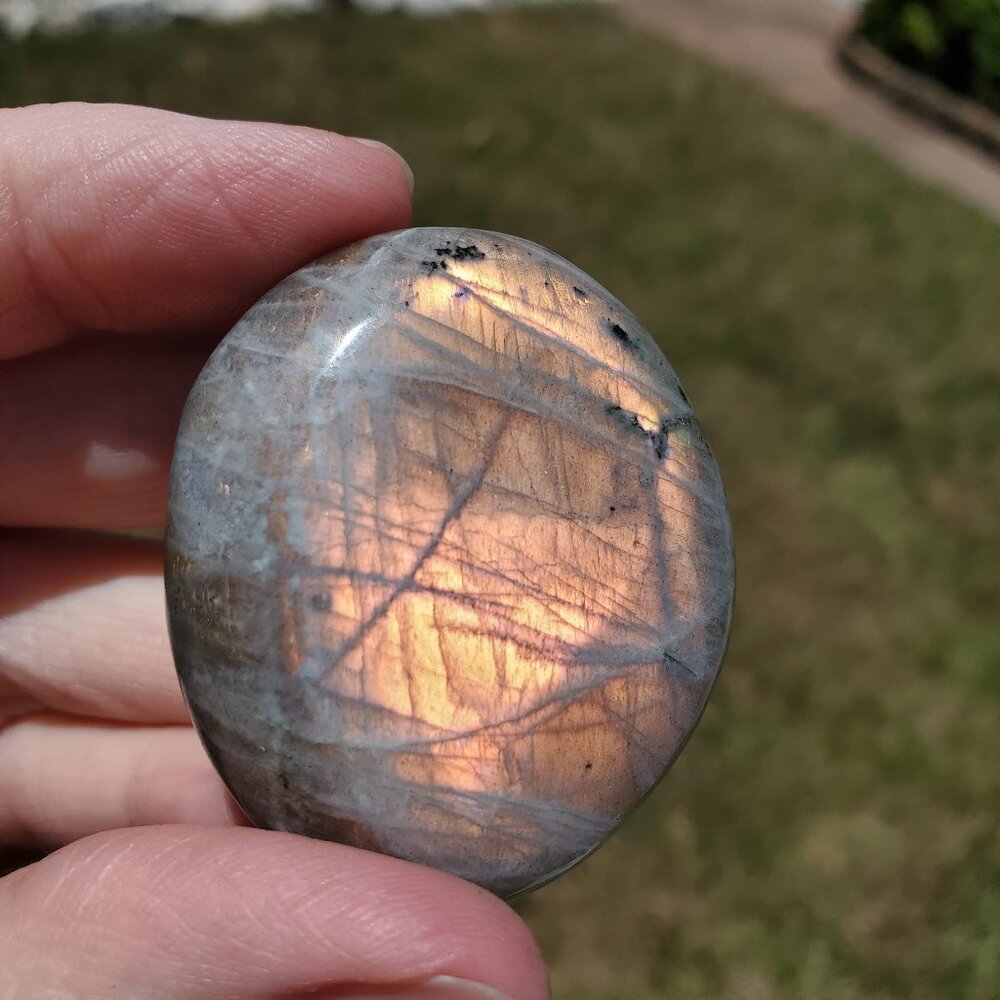 Labradorite Palm Stone Copper Flash (L116)